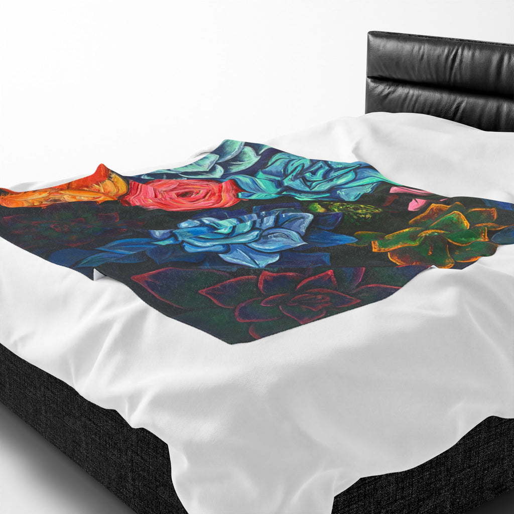 Velveteen Plush Blanket – Colorful Succulent Garden Throw