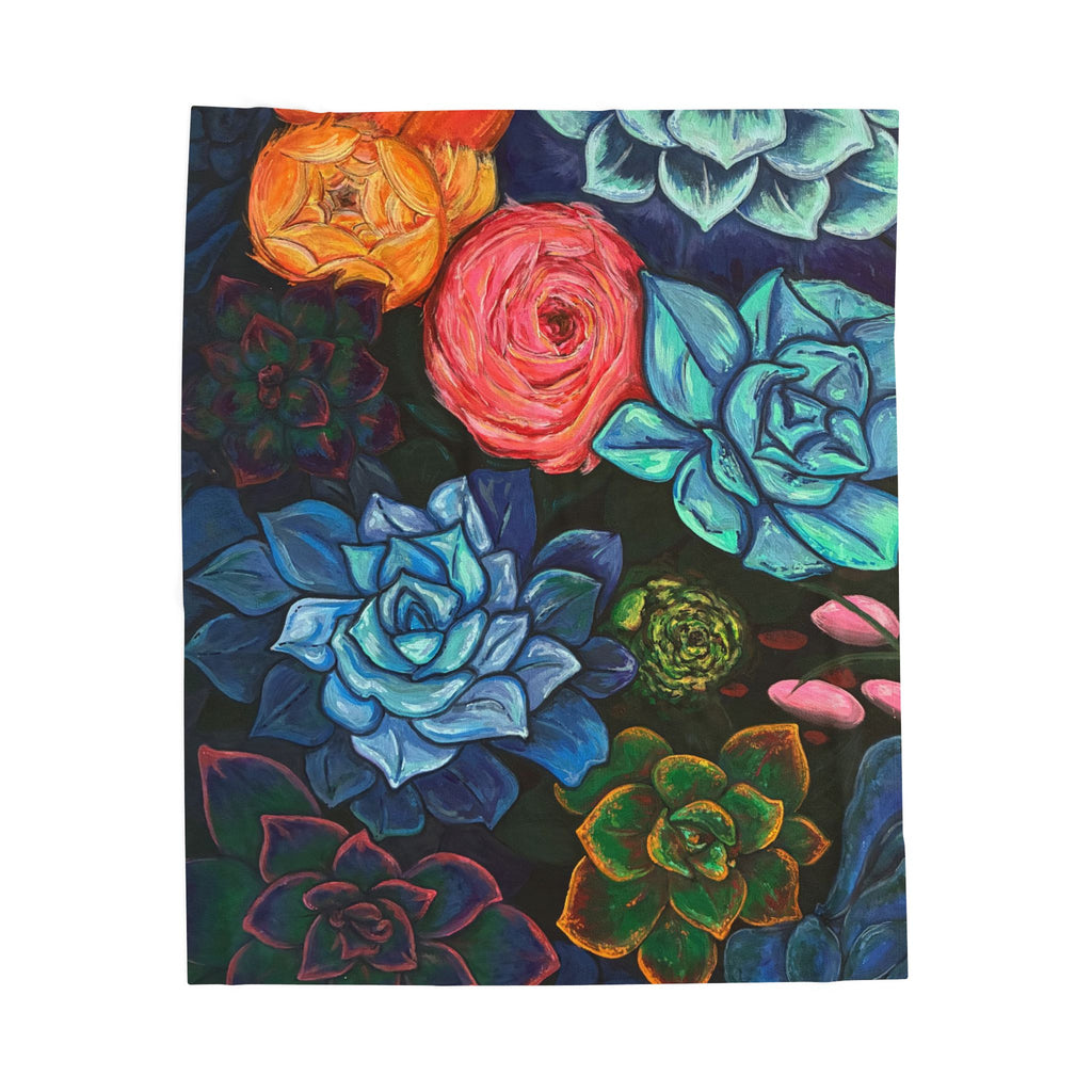 Velveteen Plush Blanket – Colorful Succulent Garden Throw