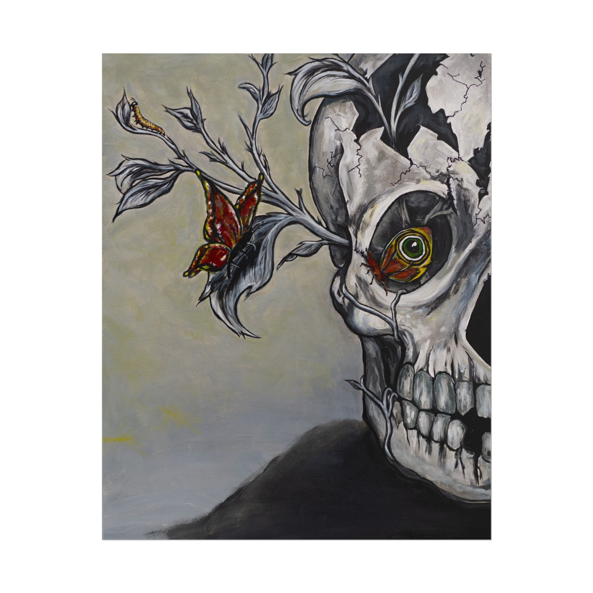 "Beauty of Life and Death" Skull & Butterfly Art Poster — Rolled Wall Art Print