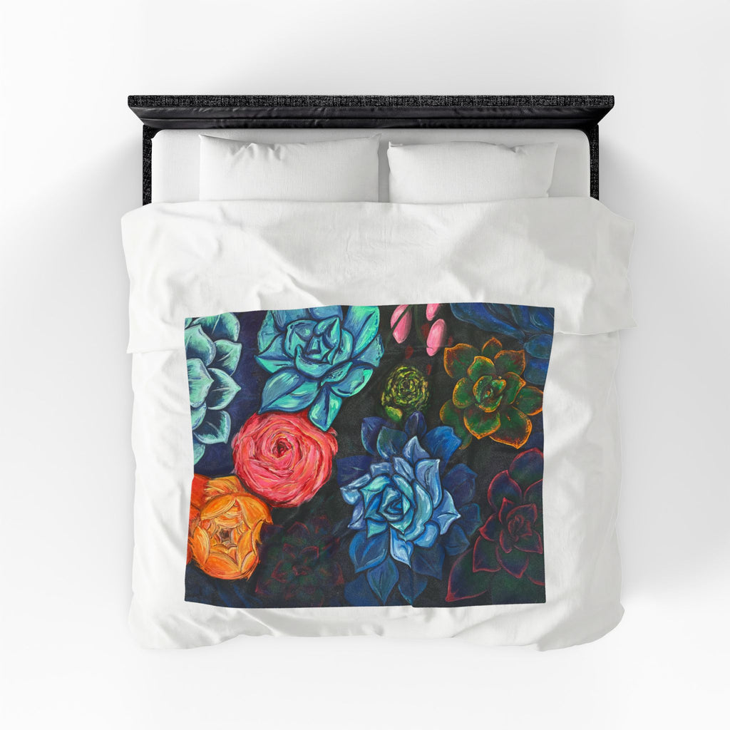 Velveteen Plush Blanket – Colorful Succulent Garden Throw