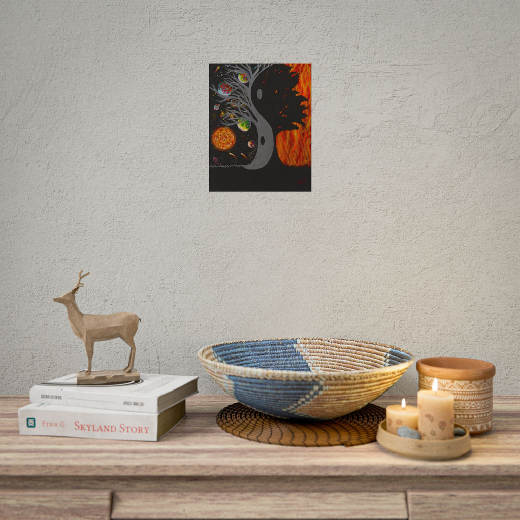 "Balance" Yin Yang Cosmic Tree Poster — Space and Fire Rolled Art Print