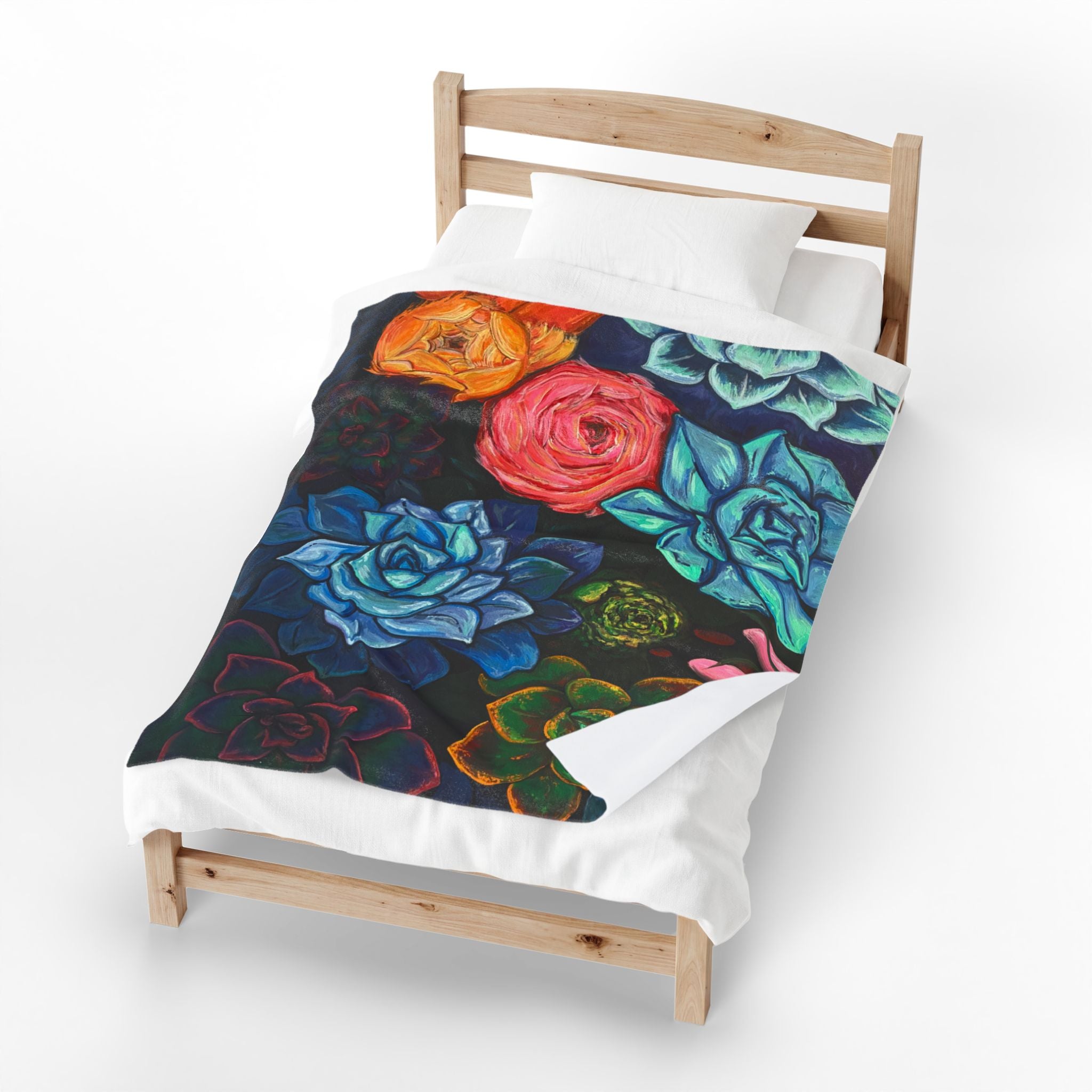 Velveteen Plush Blanket – Colorful Succulent Garden Throw
